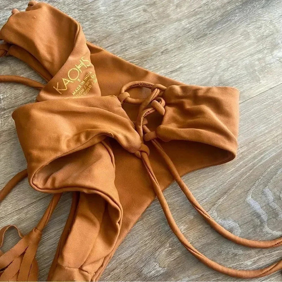 Kaohs Gypsy Bikini Bottom Small Tassel Bronze Seamless Skimpy Lace Up USA Womens - Picture 4 of 7